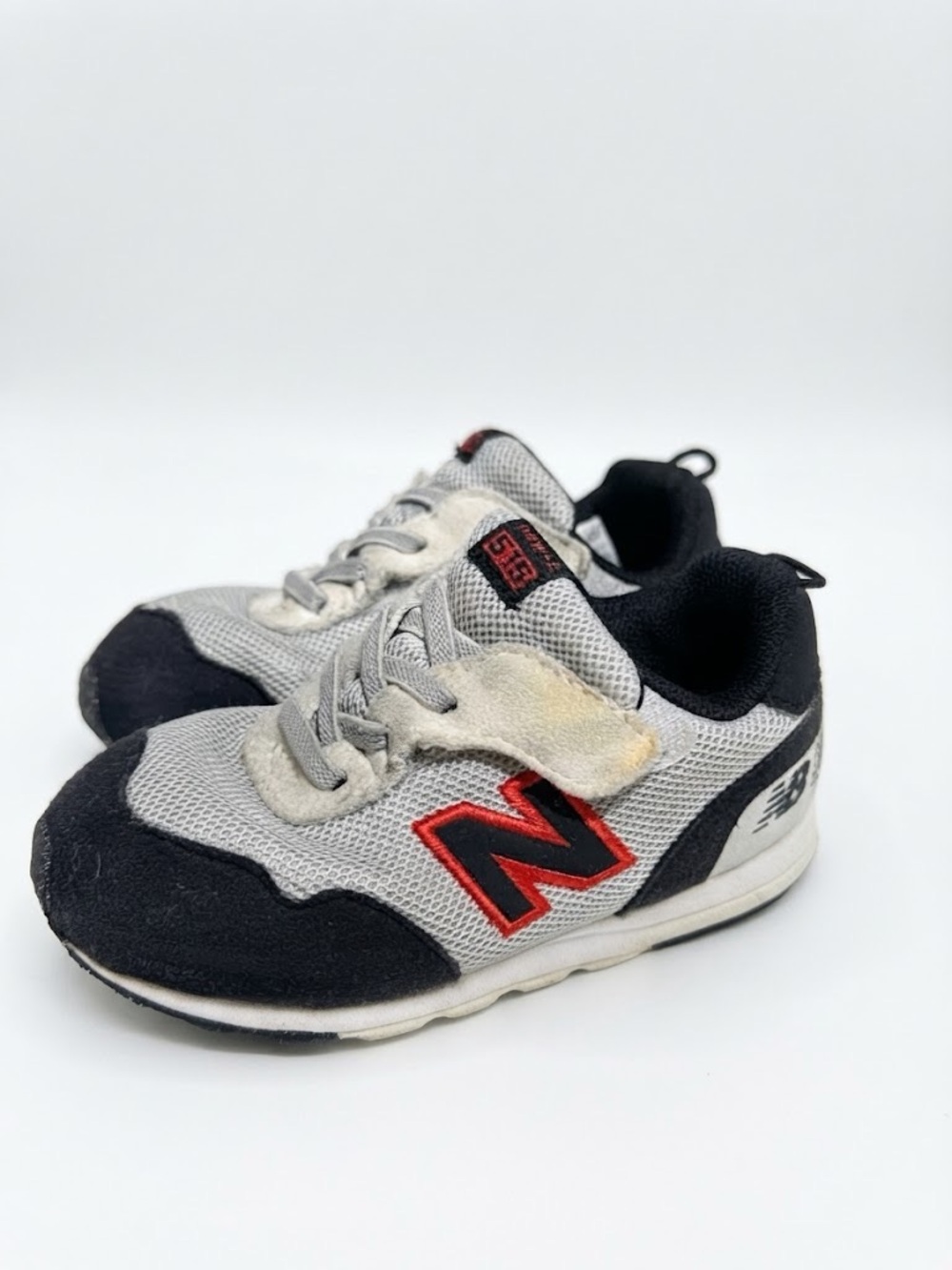 New Balance Kids Grey, Black and Red Velcro Sneakers